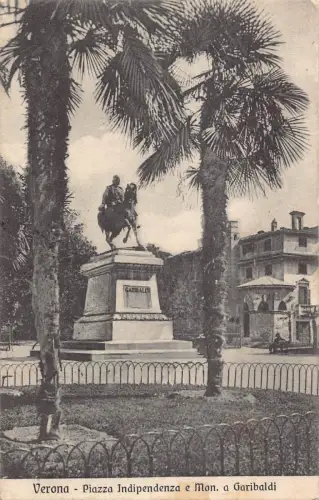 A191 Italien 1923 Verona Piazza Independenza Denkmal Garibaldi Vintage Postkarte