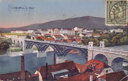 L148 Slowenien 1921 Maribor Marburg an der Drau Brücke Vintage Postkarte
