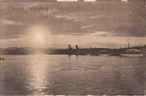 B111 Polen Warszawa Warschau 3-ci Most po wybuchu Sonnenuntergang Vintage Postkarte