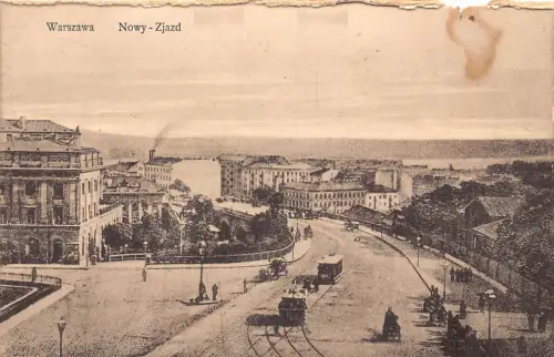 B111 Polen Warszawa Nowy Zjazd Straßenbahn Warschau Vintage Postkarte