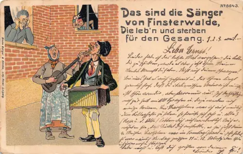 B113 Musik 1902 Sänger von Finsterwalde spielen Spieluhr und Gitarre Postkarte