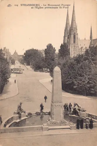A840 Frankreich Straßburg Denkmal Pasteur L'Eglise St Paul Vintage Postkarte