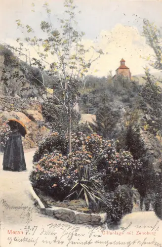 A227 Italien 1907 Meran Gilfanlage Zenoburg Blumen Vintage Postkarte