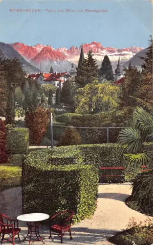 A227 Italien 1912 Gries Bozen mit Rosengarten Garten Vintage Postkarte