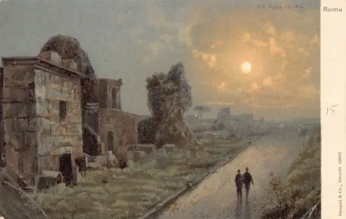 A228 Italien Rom Roma Via Appia Vecchia Mondschein Vintage Postkarte