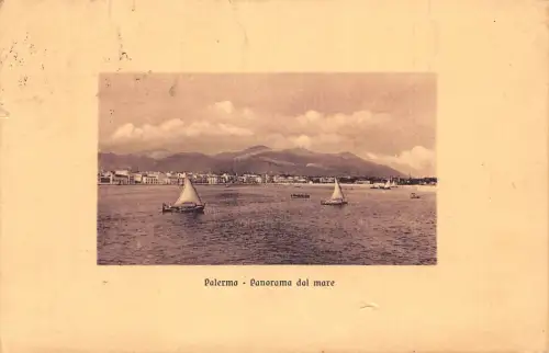 A229 Italien 1929 Palermo Meer Gesamtansicht Segelboote Passepartout Postkarte