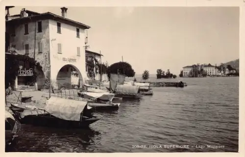 A851 Italien Isola Superiore Lago Maggiore Boote RPPC Vintage Postkarte