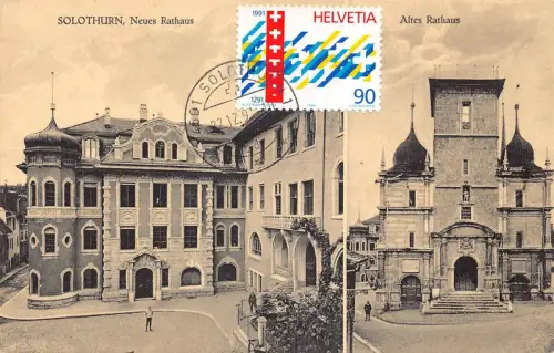 L300 Schweiz Solothurn Altes und Neues Rathaus Vintage Postkarte