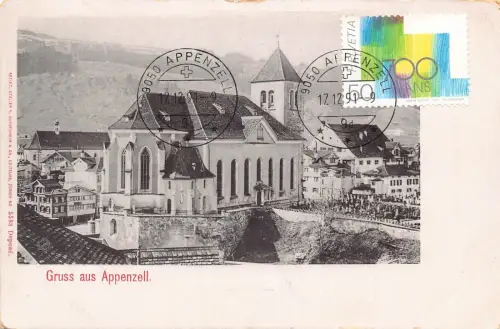 L297 Schweiz Gruss aus dem Appenzeller Kirche Vintage Postkarte