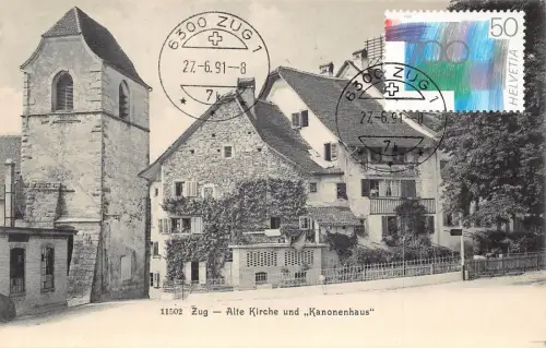L296 Schweiz Zug Alte Kirche und Kanonenhaus Vintage Postkarte
