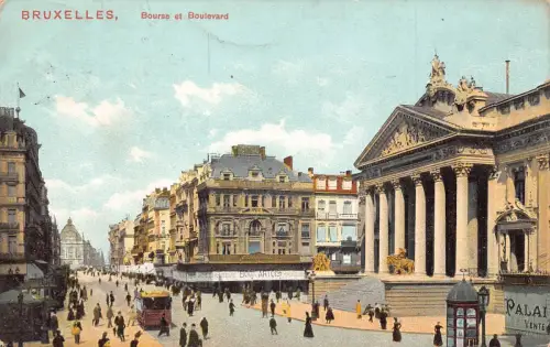 A236 Belgien 1910 Brüssel Bourse et Boulevard Restaurant Straßenbahn Vintage Postkarte