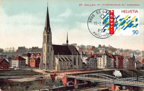 L301 Schweiz St. Gallen St Othmarskirche mit Rosenberg Vintage Postkarte