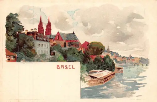 Schweiz Basel Gesamtansicht Chromo Litho Kunst von F Voellmy Postkarte B905