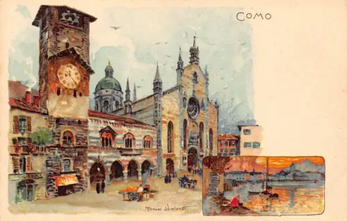 Italien Como Uhrturm Kunst von Manuel Wielandt Chromo Litho Postkarte B906