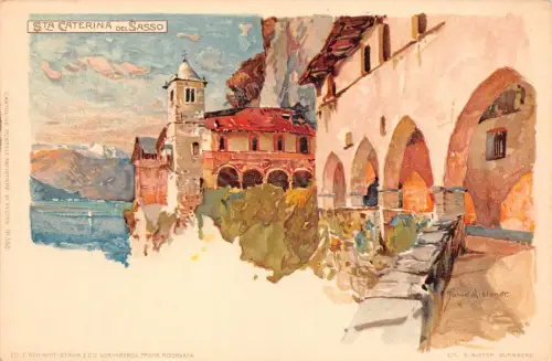 Italien Santa Caterina del Sasso Kunst von Manuel Wielandt Chromo Litho Postkarte B906