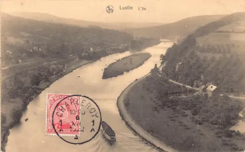 L134 Belgien 1922 Lustin L'Ile Island on RIver Boat alte Postkarte