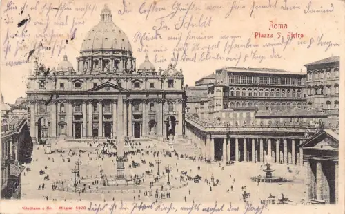 L073 Italien 1907 Rom Piazza S. Pietro Kirche Vintage Postkarte