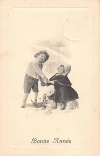 L150 Neujahrsgrüße 1910 Kinder Mistel Vintage Postkarte