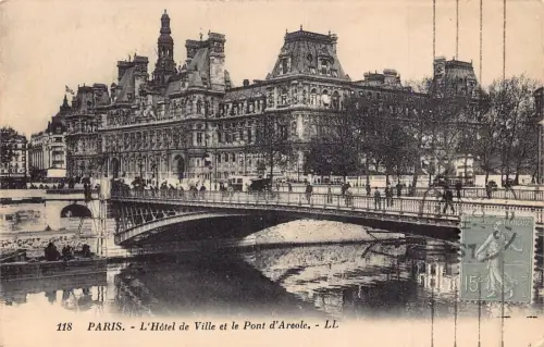 L132 Frankreich 1924 Paris L'Hotel de Ville Pont d'Areole Brücke Vintage Postkarte