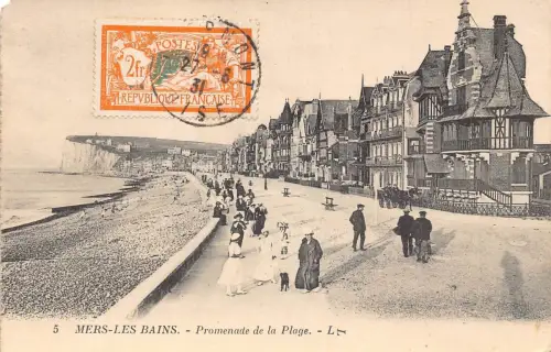L132 Frankreich 1931 Mers Les Bains Promenade de la Plage Beach Vintage Postkarte