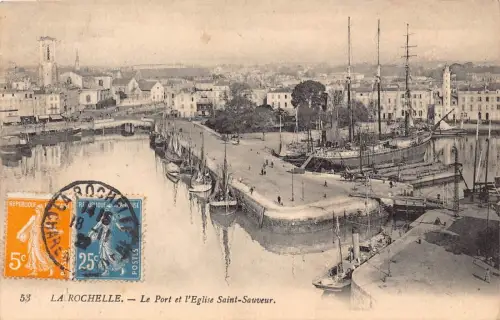 L132 Frankreich 1922 La Rochelle Le Port Saint Sauveur Kirche Boote Vintage Postkarte
