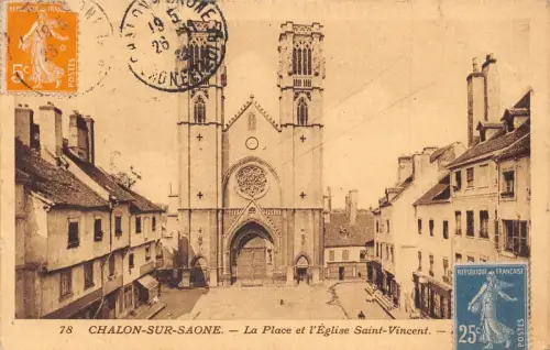 L132 Frankreich 1926 Chalon-sur-Saone Platz und Kirche St. Vinzenz Postkarte