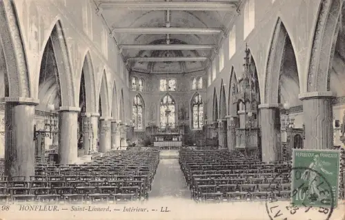 L132 Frankreich 1923 Honfleur Saint Leonard Kirche Interieur Vintage Postkarte