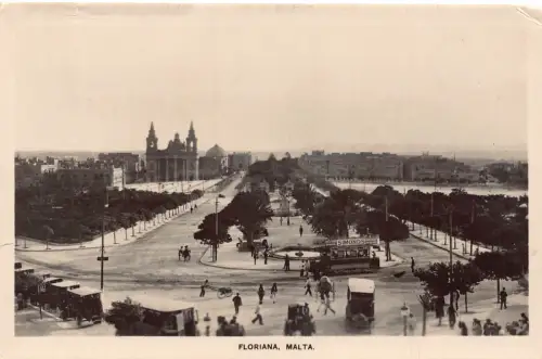 Malta Floriana Straßenbahn Simonds Schild Werbung Autos RPPC Vintage Postkarte B911
