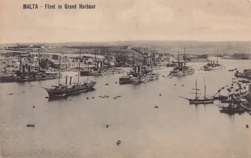 Malta Valetta Flotte im Grand Harbour Dampfschiff 1913 Vintage Postkarte B909