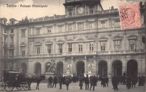 L140 Italien 1922 Torino Turin Palazzo Municipale Kutsche Vintage Postkarte