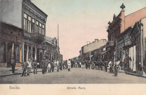 Rumänien Bacau 1918 Hauptstraße Handelsläden Postkarte
