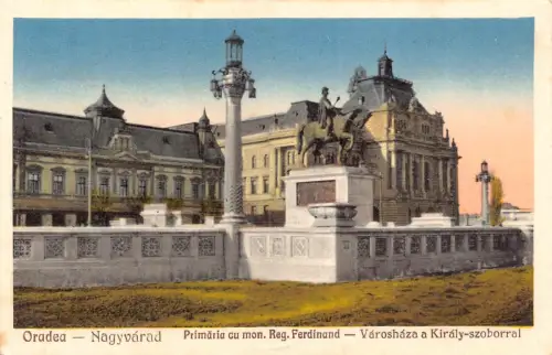 L509 Rumänien Nagyvarad Oradea Rathaus und König Ferdinand Statue Postkarte