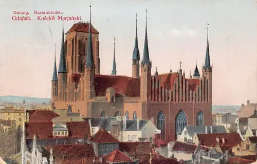 B622 Polen Danzig Danzig Marienkirche Kirche Vintage Postkarte