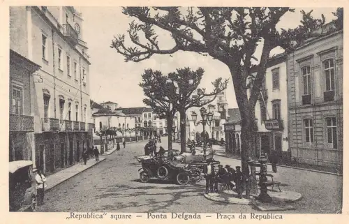B622 Portugal Azoren Republica Platz Ponta Delgada Vintage Postkarte