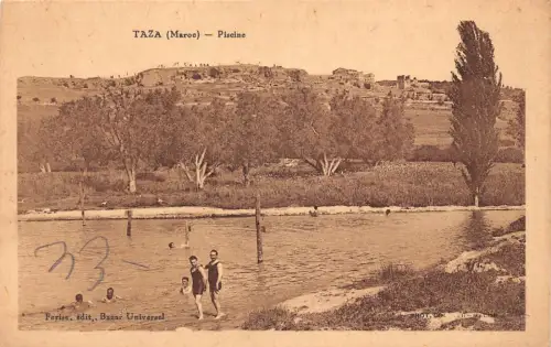 B623 Marokko Taza Piscine Männer baden im Fluss Vintage Postkarte