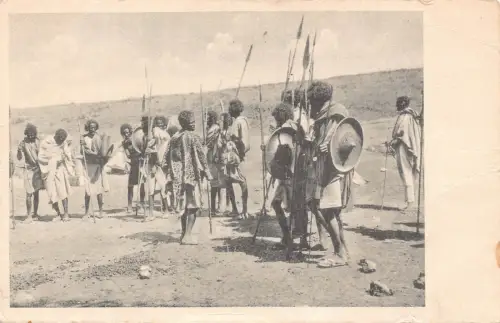 B635 Äthiopien Afaris Ureinwohner Krieger mit Speeren ethnische Vintage Postkarte