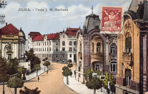 A066 Slowakei 1921 Zilina Cesta JM Hurbana Straßenarchitektur Vintage Postkarte