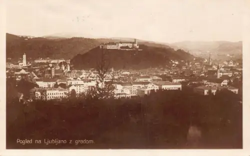 Slowenien Pogled na ljubljano z gradom Burg Ljubljana Vintage Postkarte