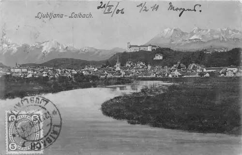 Slowenien 1906 Ljubljana Laibach Flussburg Vintage Postkarte