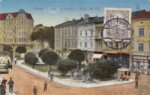 Polen 1927 Przemysl Plac na bramie Square Vintage Postkarte
