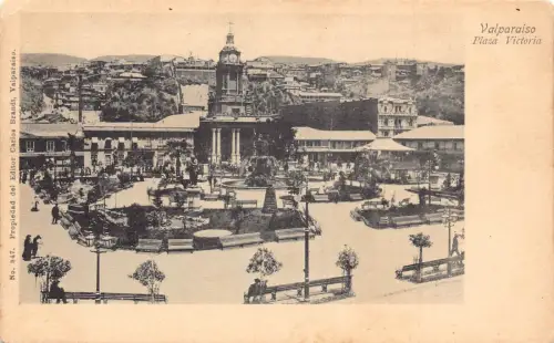 L335 Chile Valparaiso Plaza Victoria Square Vintage Postkarte