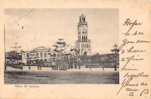 L335 Chile 1904 Iquique Square Church Benks Vintage Postkarte