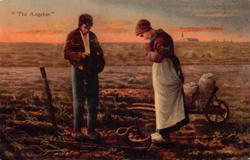 A910 Kunst Der Angeluspflug Bauern beten Landwirtschaft Vintage Postkarte