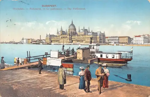 Ungarn 1916 Budapester Parlament Schiff Donau Vintage Postkarte
