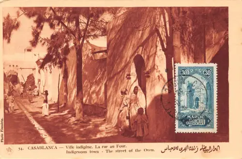 B662 Marokko 1935 Casablanca Indigene Stadt Straße Ofen Kinder Postkarte