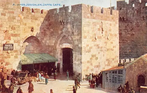 B668 Israel Jerusalem Jaffa Gate Cook's Tourist Office Schild Vintage Postkarte