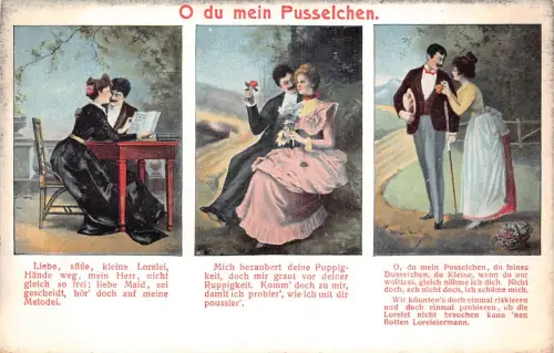 Romantische Motive Paare Liebesakte Drei Gedichte O Du Mein Pusselchen Postkarte