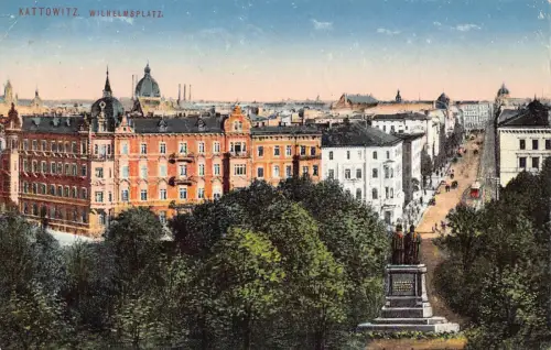 B201 Polen Kattowitz Kattowitz Wilhelmsplatz Vintage Postkarte