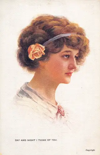 B192 Glamour Portrait Kunst von Paul Bendix Tag und Nacht Ich denke an dich Postkarte