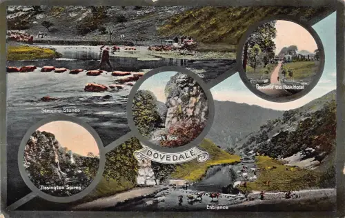 A920 England Dovedale Eingang Trittsteine Multi-View Vintage Postkarte